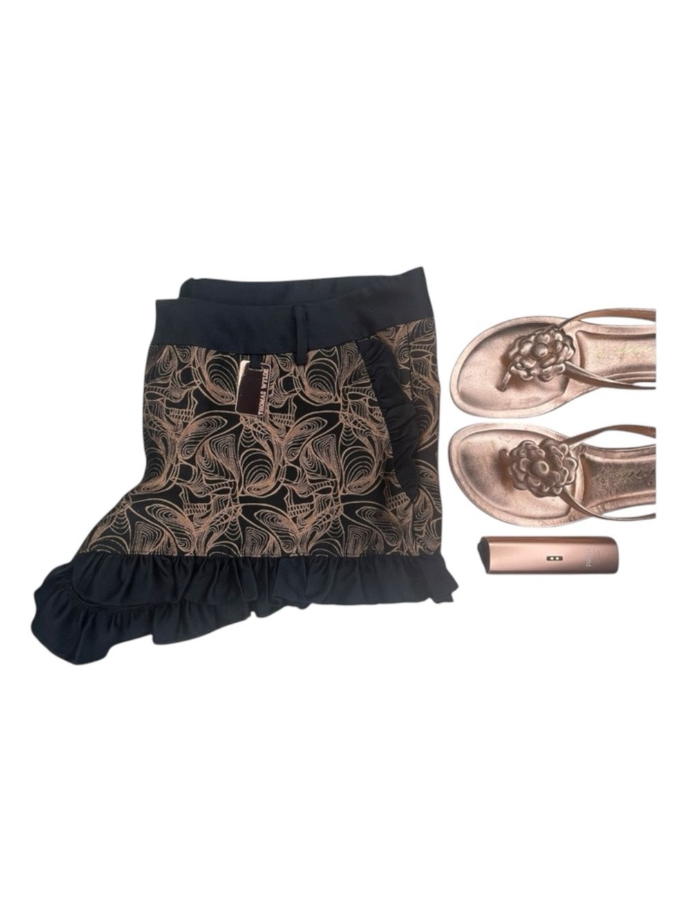 new Thomas Wylde ๐ฃ Luxe Naughty Ruffled Shorts ๐ฃ Black + Rose Gold Print ๐ฃ 4 ๐ฃ - Picture 11 of 16